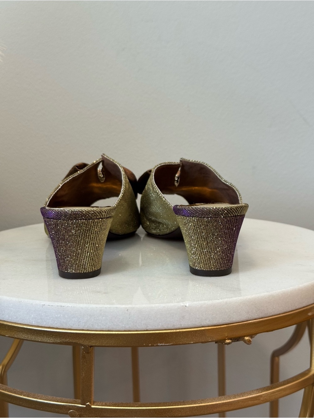 J.Renee Gold Glitter and Purple Hued Bow Peep-Toe Heels - Picture 7 of 12